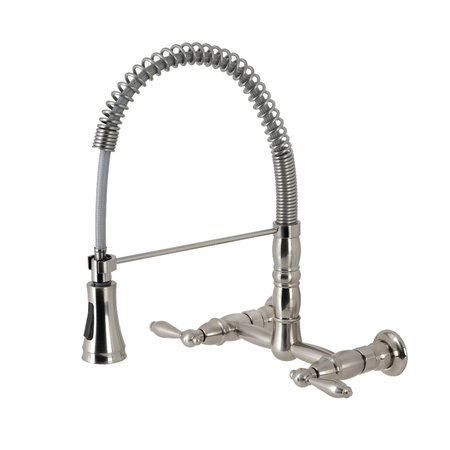 GOURMETIER Heritage 2-Handle Wall-Mount Pull-Down Sprayer Kitchen Faucet, Nickel GS1248AL